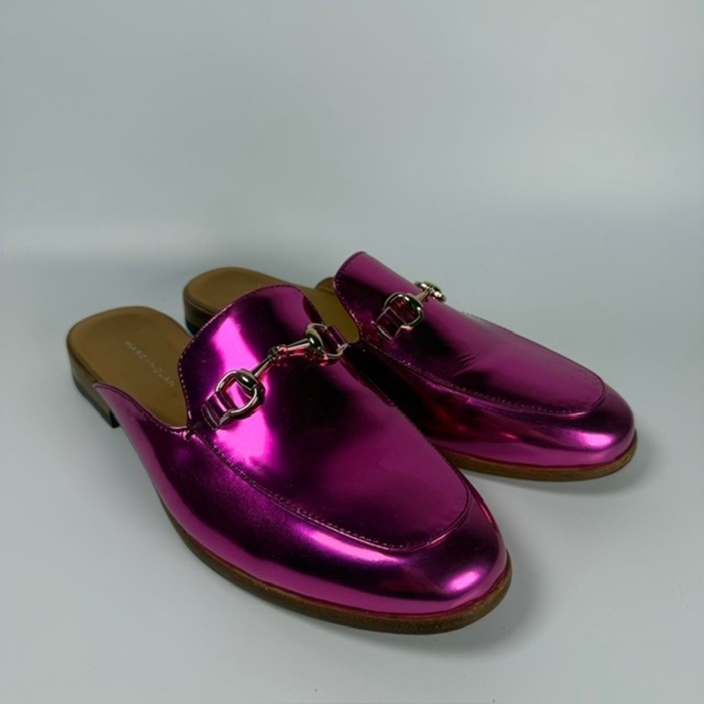 Marc Nolan Pink Metallic Horsebit Mule Loafers Backless Shoes | Size 9